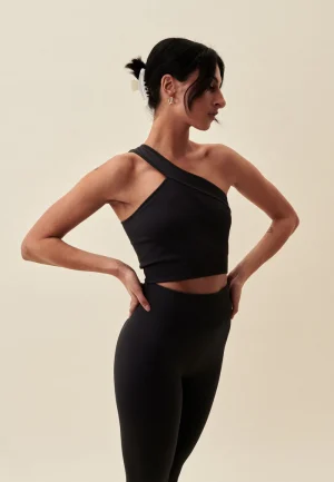 RibbedSeamlessOneShoulderBraFrontBlack_1